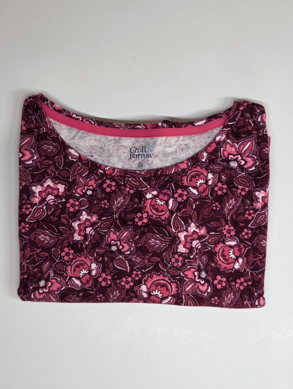 croft & barrow Burgundy and Pink Floral Short Sleeve Tee - Picture 8 of 10